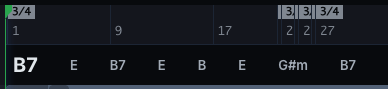 The chord track under the timeline
