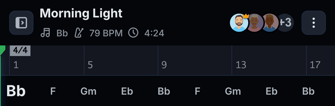 The song header on a phone with the avatars next to the ⋮ menu