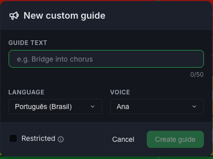 The New custom guide window