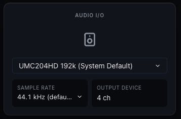 The Audio I/O card with a 4 output interface selected