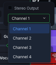 The mono channel list, with Stereo Output unchecked
