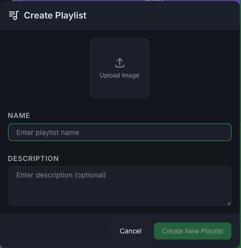 The Create Playlist dialog